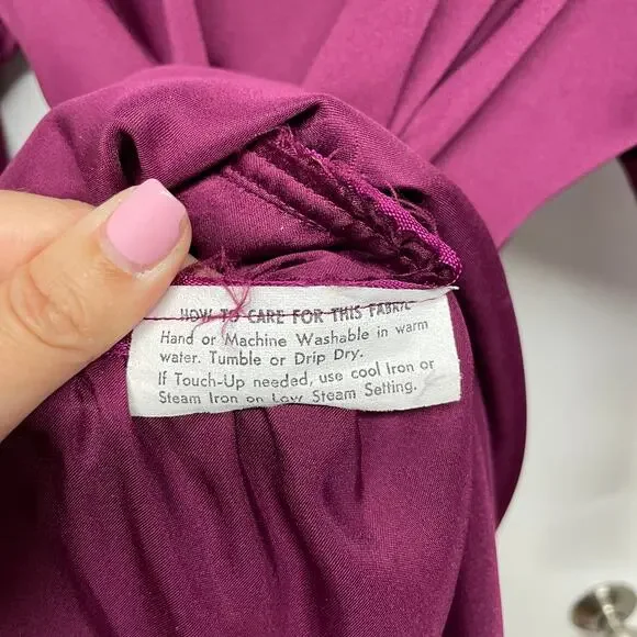 Ayres E. Eysen Vintage Purple Satin Wrap Front Dress VTG Size 6 Long Sleeve MOD - Picture 7 of 11